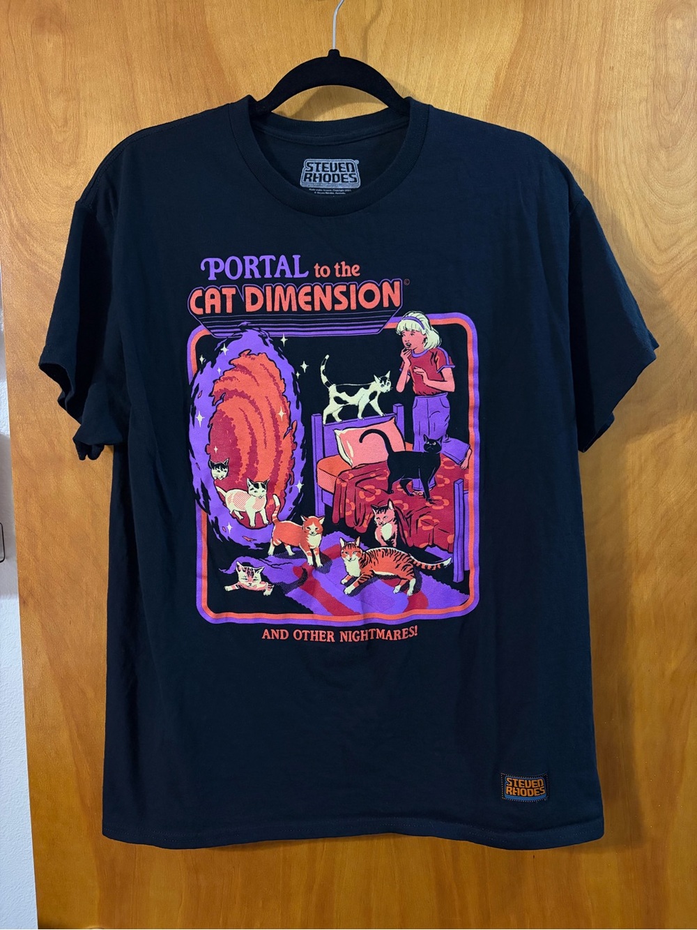 Steven Rhodes Black 'Portal to the Cat Dimension' Graphic T-Shirt